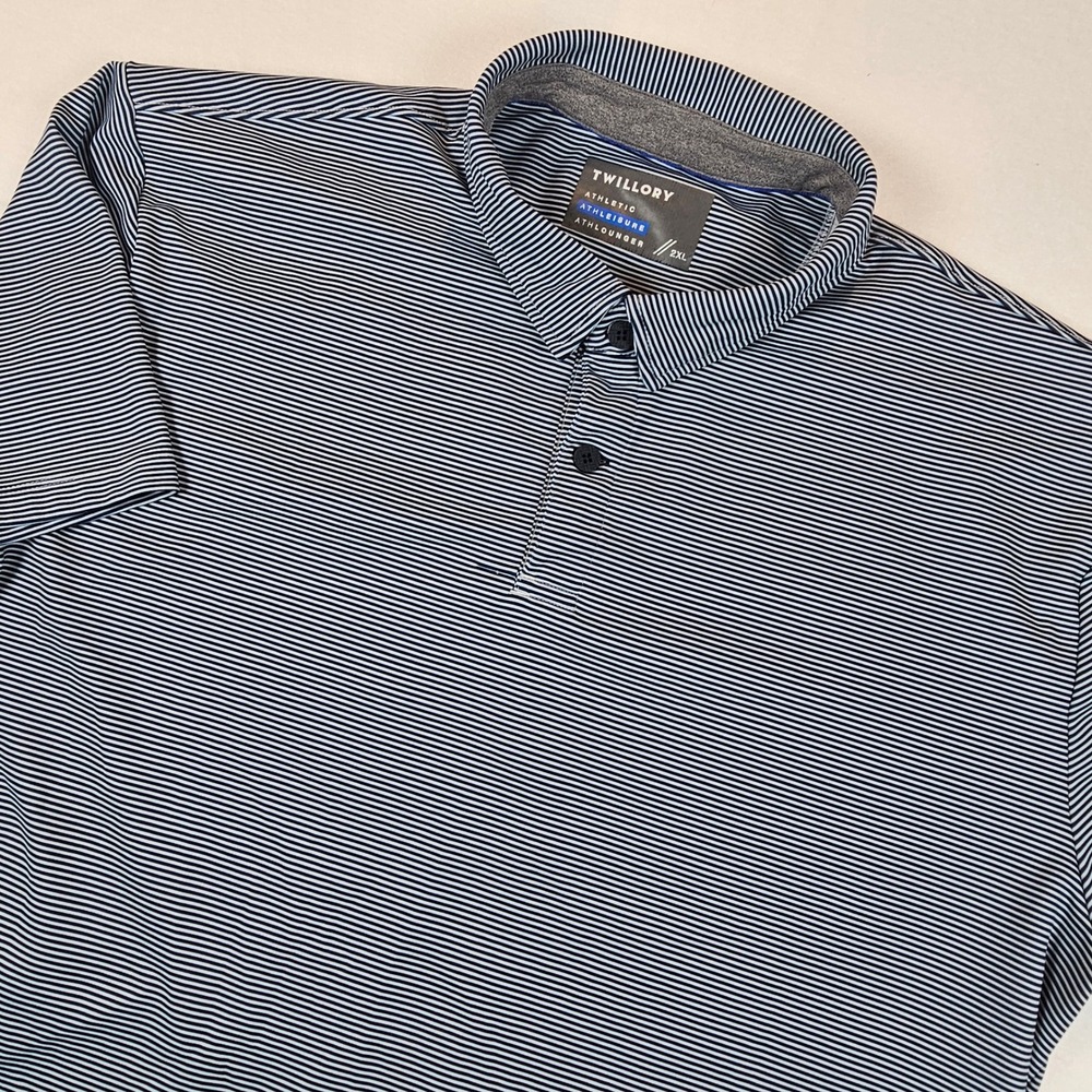 Twillory Athleisure Polo Shirt Mens 2XL Navy Striped Athlounger Performance